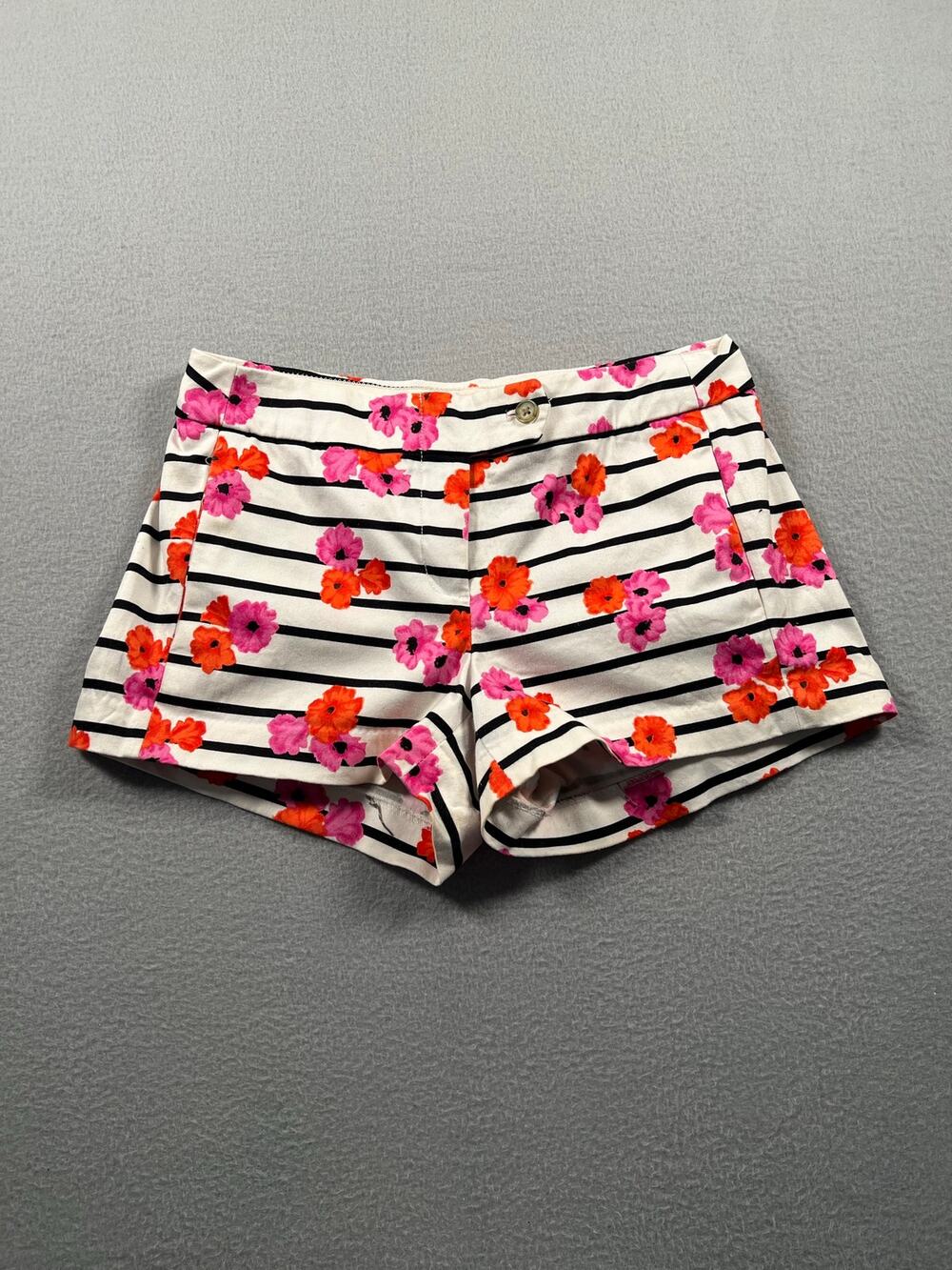 J.Crew Stretch Floral Striped Shorts Pink Orange Size 2
